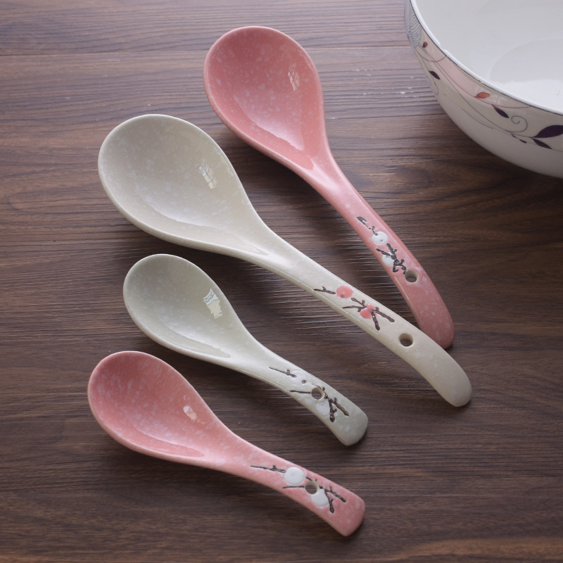 汤勺家用陶瓷勺子日式风陶瓷小汤勺盛汤盛粥调羹吃饭勺子汤匙