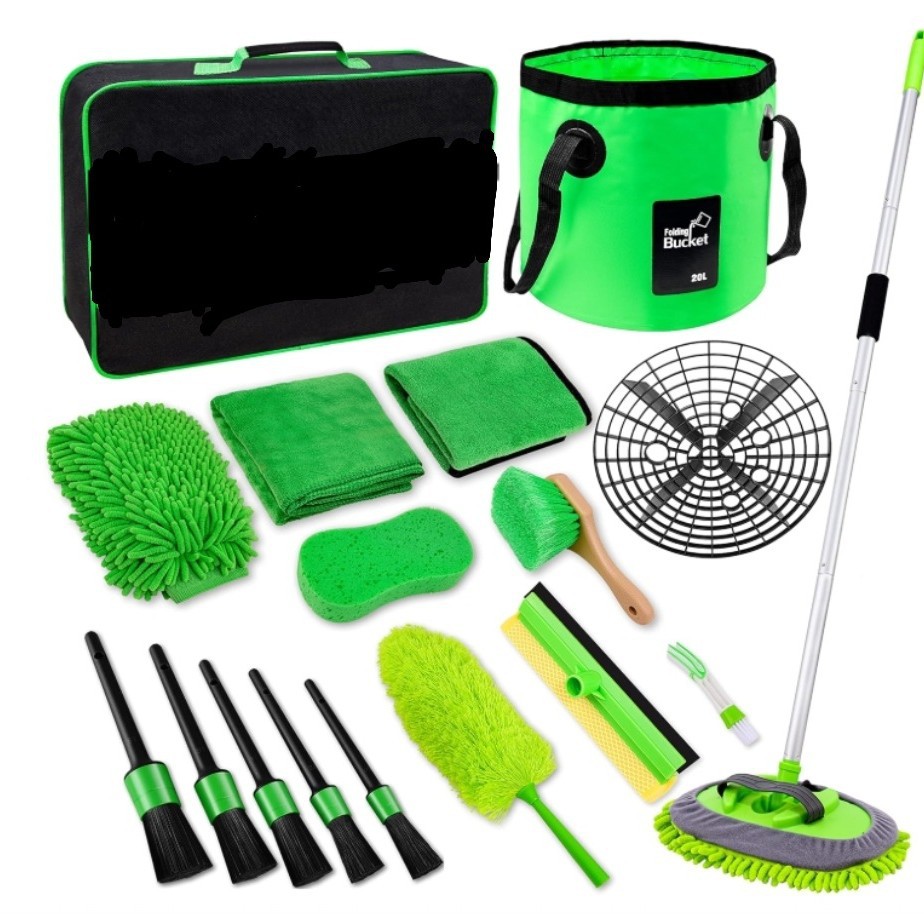 Juego de limpieza de lavado de autos de 16 piezas cepillo de taladro eléctrico cepillo de cubo de rueda cepillo de hueco de aire acondicionado guantes de esponja kit de limpieza de autos