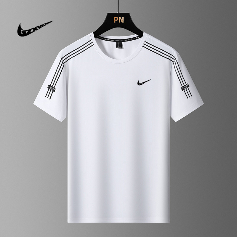 Summer New Fashion Sports and Leisure Men's Ice Silk Short-Sleeved T-Shirt Youth Large Size Fitness Running Quick-Drying T-Shirt for Men