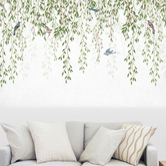新款AD2002綠植柳枝小鳥牆貼臥室客廳家居玄關牆面裝飾貼紙自粘