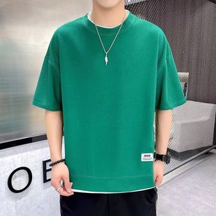 Men's Short-Sleeved T-Shirt Men's Summer Round Neck Half-Sleeved Men's T-Shirt Trendy Brand Large Size Men's T-Shirt Youth Bottoming Shirt Short-Sleeved Men