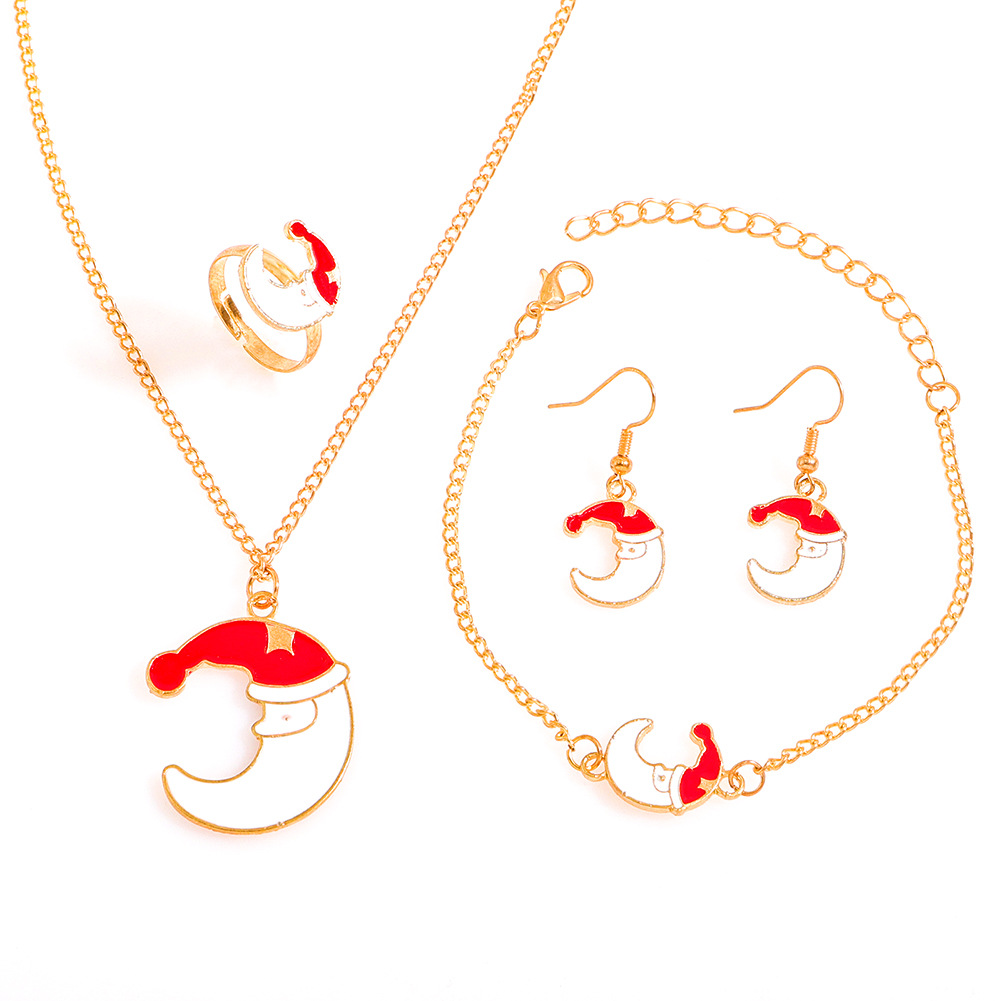 Christmas Decoration Necklace Creative Cartoon Elk Bell Santa Claus Bracelet Earring Set display picture 18