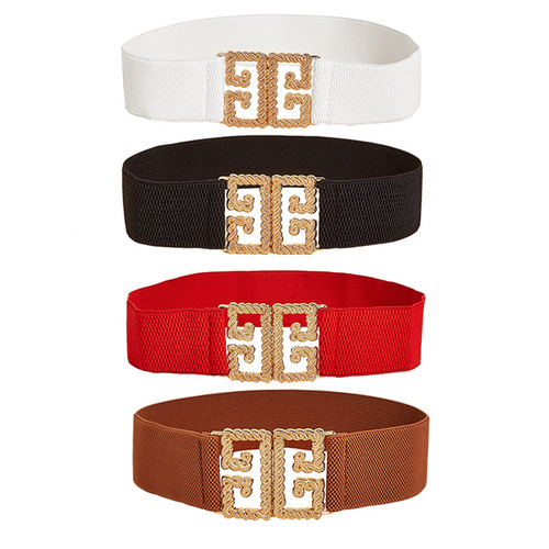 Korean style fashionable high-elastic fully elastic buckle decorative dress with wide belt for women elastic waist girdle for women