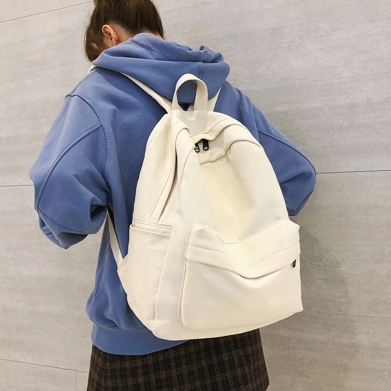 双肩包女学生校园古风百搭书包初高中生简约纯色大容量背包高颜值|undefined