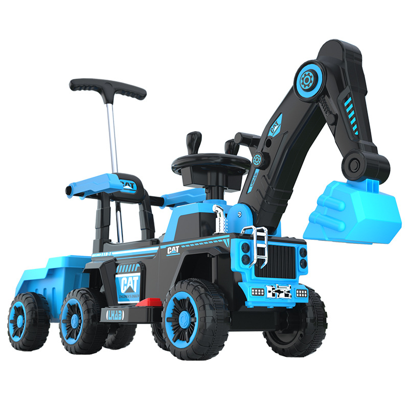 [remote control model + bucket] blue fully electric + electric digging arm + push handle guardrail + music and lighting