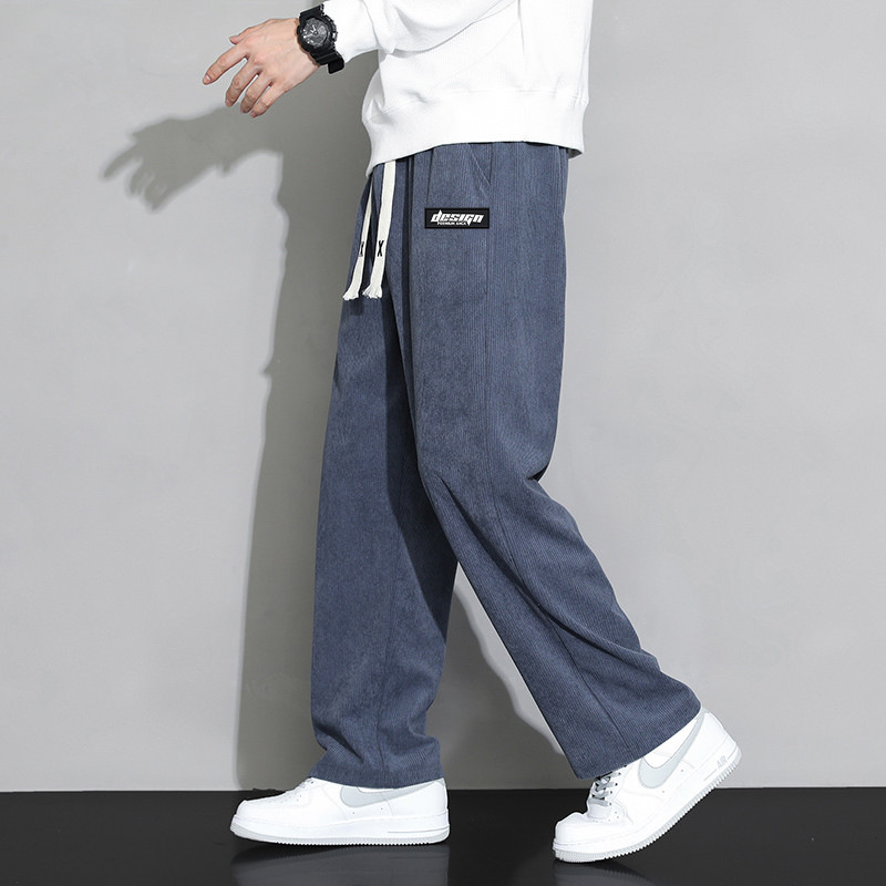 Pantalones de pana de los hombres de primavera y otoño invierno drapeado suelto pantalones de chándal rectos pantalones de pierna ancha pantalones casuales deportivos