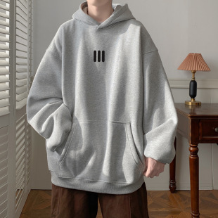 Three-stripe sweatshirt men's hooded autumn American heavy stiff clothes spring and autumn high weight heavy size loose jacket