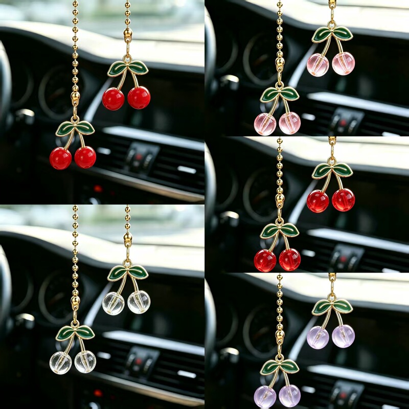 Cute Cherry Car Rearview Mirror Pendant for Girls, Trendy Car Interior Decoration Accessory, Small Gift Cute Cherry Car Rearview Mirror Pendant for Girls, Trendy Car Interior Decoration Accessory, Small Gift