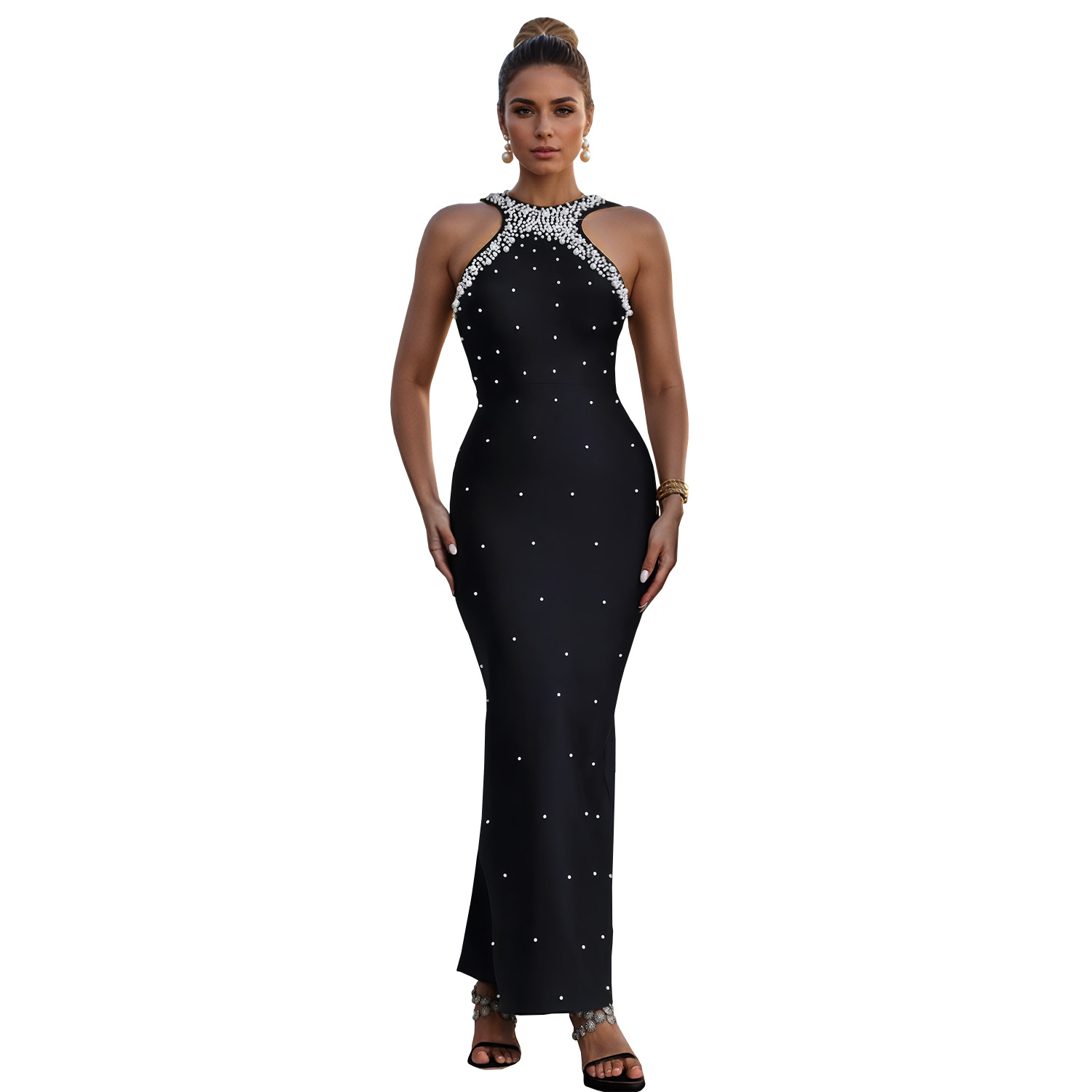 C7776 Aliexpress transfronterizo Amazon 2026 nueva ropa de mujer ligera de lujo perlas de clavos de cena vestido de cola de pez