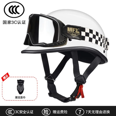Motosiklet kaskı (dəbilqə): and women riding retro motorcycle helmet - 3c-white-goggles-wearable-glasses-face-towel-m
