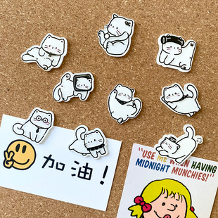 9 Cute Cartoon Cat Thumbtacks Black and White Line Thumbtacks Cork Board Felt Board Photo Wall Decoration Nails