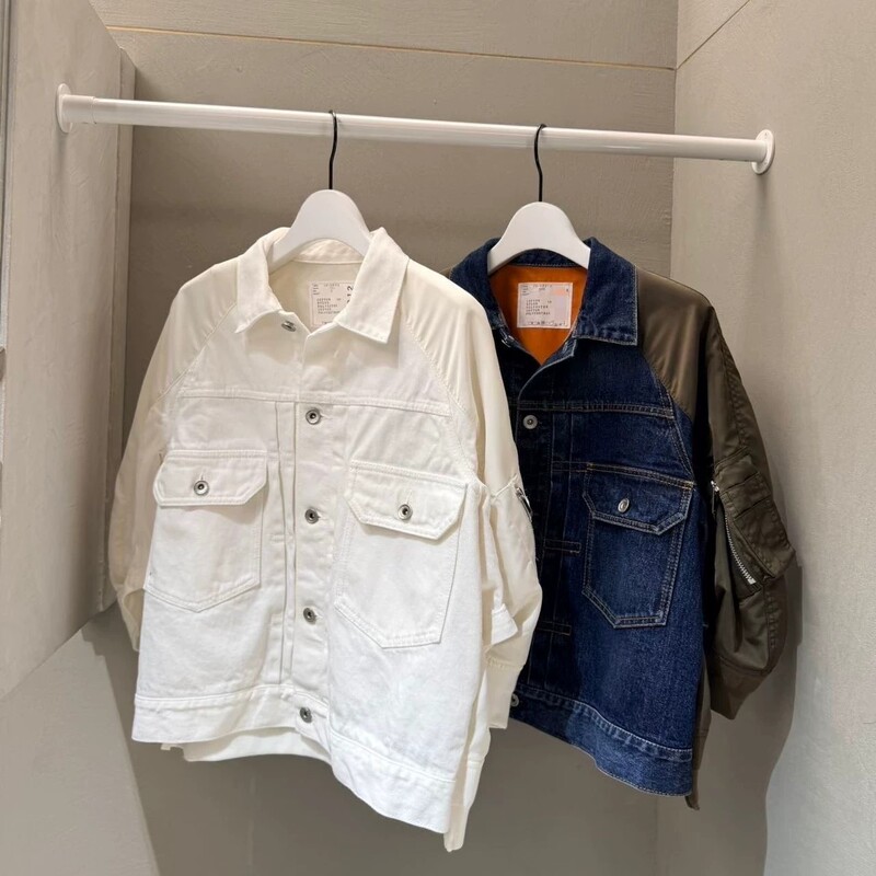 Fog Sacai Japanese Style 2026 Spring/Summer New Lapel Button-Up Top with Color-Blocking Casual Denim Short Jacket