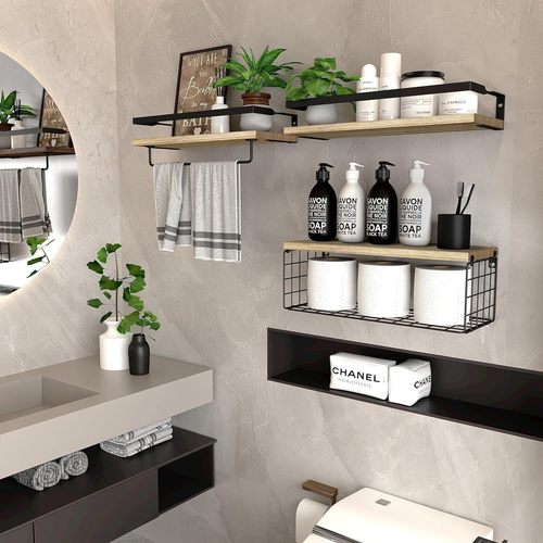 Iron wall shelf, bathroom wall towel rack, washroom supplies storage shelf, wall decoration rack