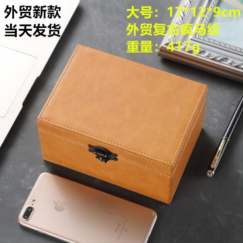 En stock de gran tamaño pequeño retro Crazy Horse patrón RFID Faraday caja de blindaje de coche clave caja de blindaje de señal de teléfono móvil