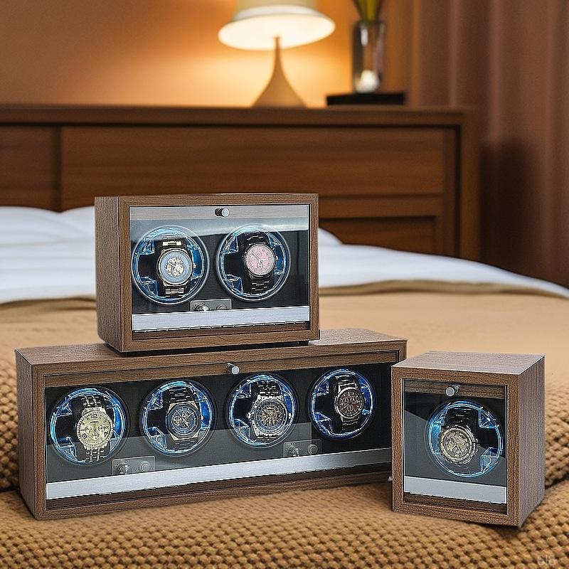Walnut Pattern Wooden Vertical Mechanical Watch Automatic Watch Shaker Household Electric Winding Watch Box Opening Cover Self-Stop Silent