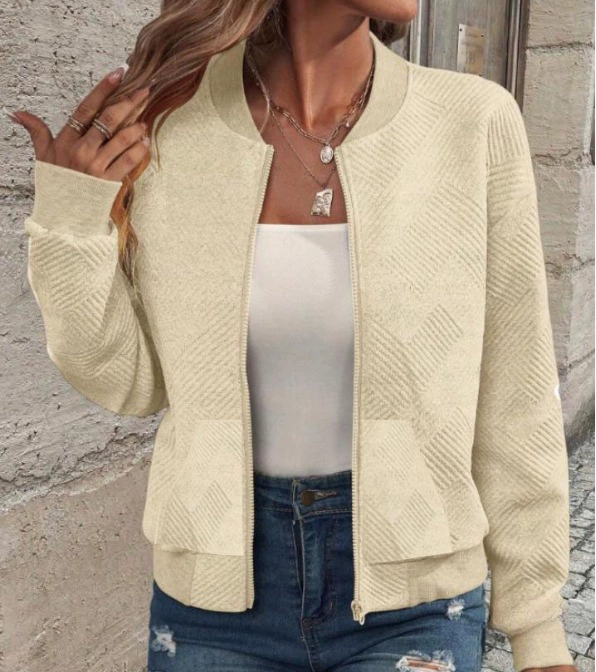 Spring knitted cardigan with zipper, long-sleeve, jacket, western style, high collar