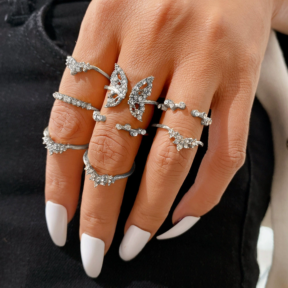 Ring multi-joint set, European style, metal adjustable stackable rings, assorted designs