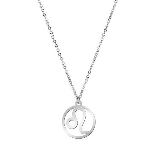 Alibaba.com Hot Selling Fashion Minimalist Stainless Steel Twelve Constellations Round Hollow Leo Taurus Pendant Necklace