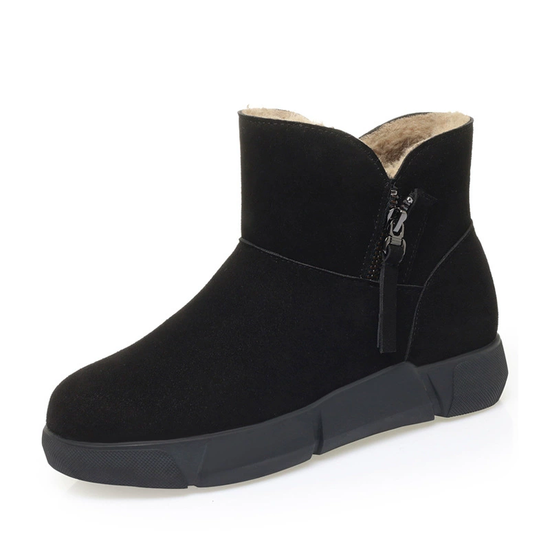 Warm low boots for mother, genuine leather