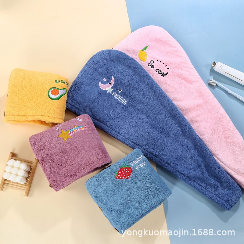 サンゴの毛の刺繍の女性の新型の乾いた髪の帽子の吸水の速乾の包頭のタオルの日用の家庭は毛を落とさないで頭巾を拭きます。|undefined