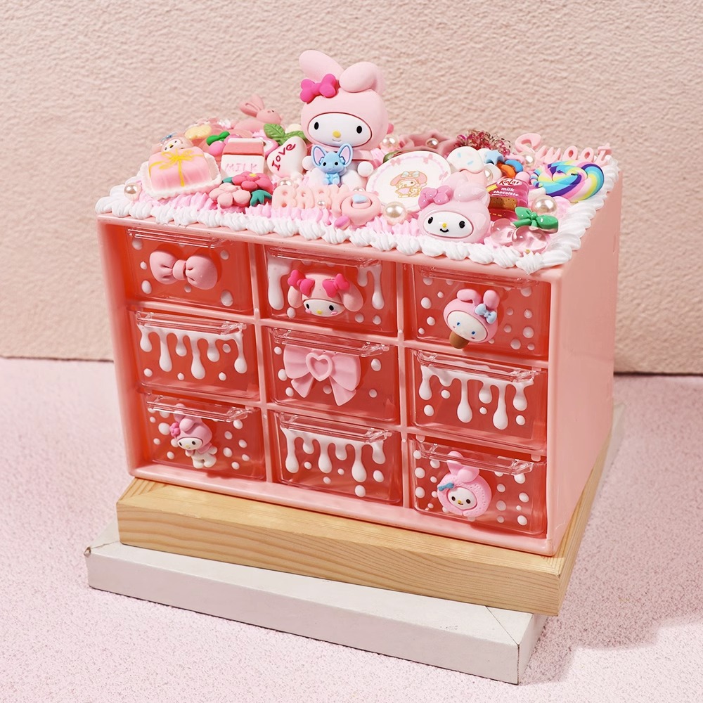 九宮格抽屜式收納盒多層桌面雜物儲物盒diy奶油膠定製收納盒批發