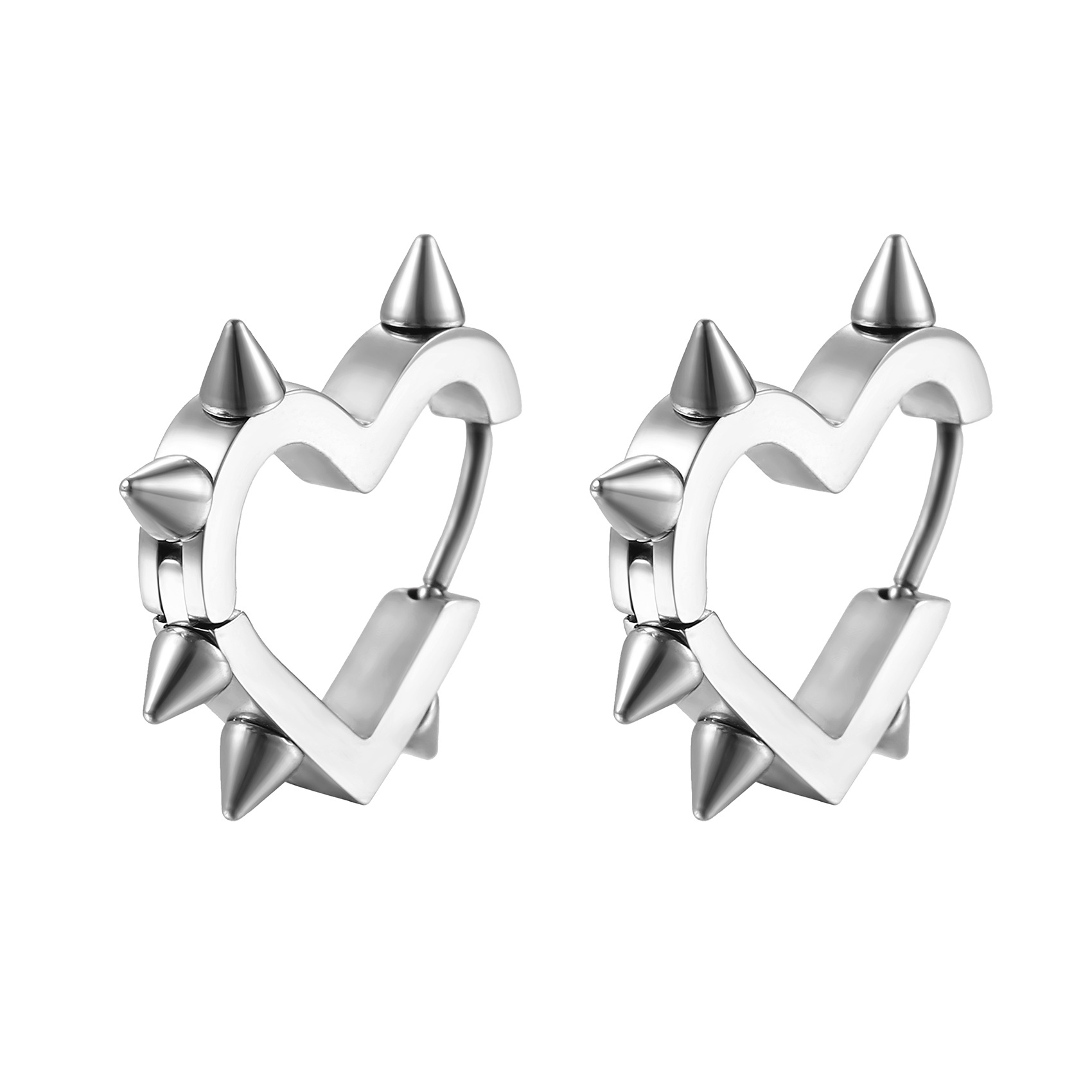 Hip-hop Heart Shape Titanium Steel Plating Rivet Earrings 1 Pair display picture 2