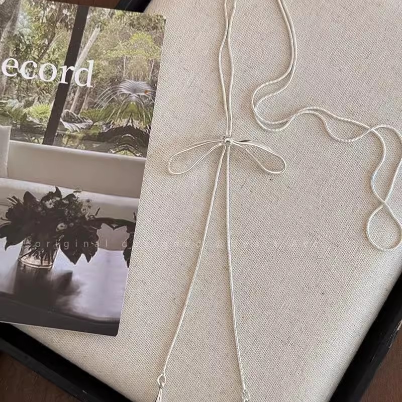 Collana con fiocco e nappa per donna, maglione lungo autunnale e invernale, semplice e di alta qualità._voghion.com