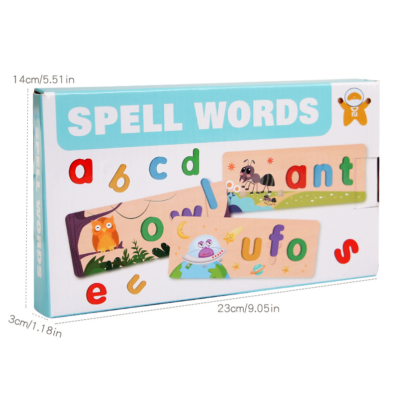 Juego de ortografía de caja de madera para rompecabezas para niños Alfabeto inglés Educación temprana Ortografía cognitiva Jardín de infantes Juguetes educativos de madera