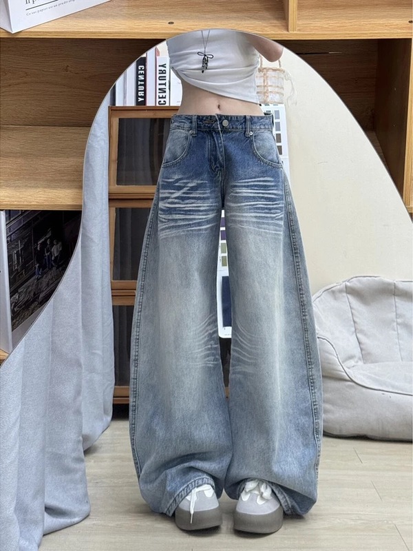 美式复古弯刀牛仔裤女秋季2025新款低腰宽松直筒阔腿梧桐镰刀裤子|undefined