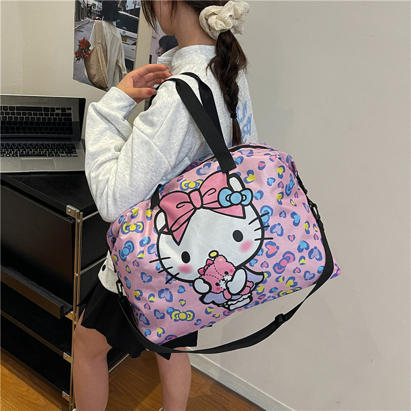 Cross-Border Cartoon Foldable Portable Short-Distance Business Trip Travel Bag Kt Cat Hand-Held Shoulder Clothing Storage Bag