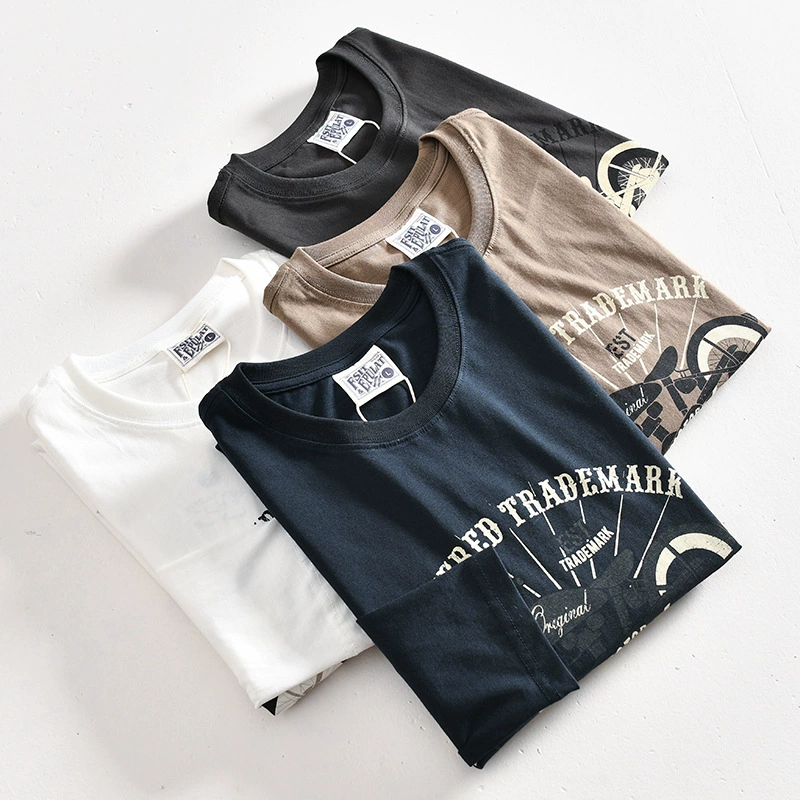 Самостоятельная стоимость ~ Винтажный мотоцикл принт! Осенние новые мужские повседневные хлопчатобумажные футболки с длинными рукавами