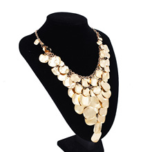 夸张多层长款沙滩度假风合金项链波西米亚风女瀑布式金色项饰