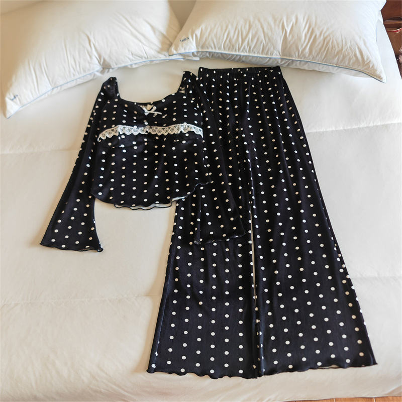 8643#(가슴 패드 포함) 슈트 폴카 도트 블랙 아일랜드 벨벳