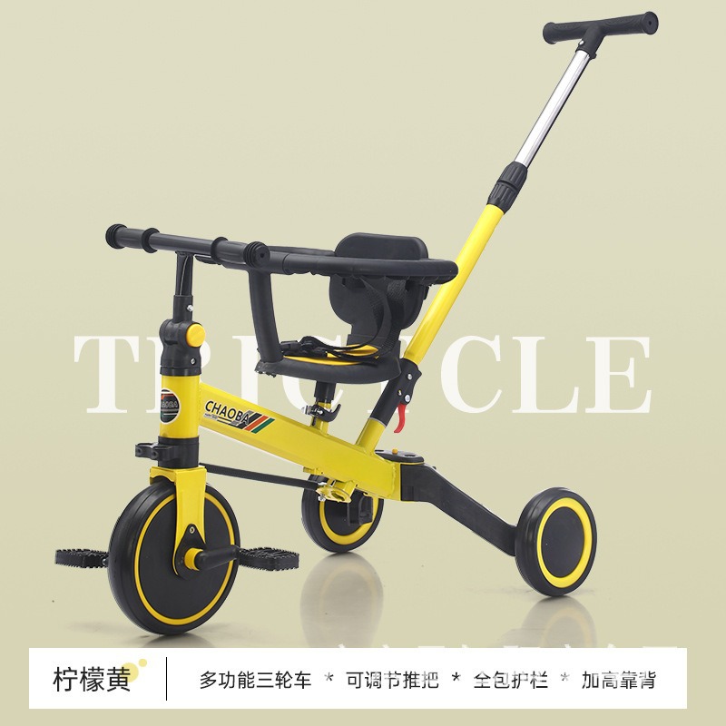 Triciclo multifuncional bicicleta de equilibrio bicicleta ajustable empujador patina para bebés caminante plegable con un botón