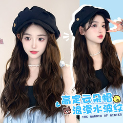 Headwear Integrated Wig for Women, Long & Short Hair Summer Water Wave Full Head Covering Synthetic Hair Cloud Hat Wig for Girls