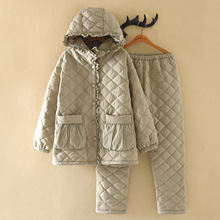 防风防水夹棉冬天睡衣女冬季三层加厚女生法兰绒保暖家居服套装