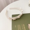 Headband from pearl for bride, woven hair accessory handmade with pigtail with bow, wholesale