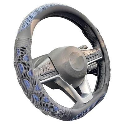 3D Honeycomb Anti-Slip Handlebar Cover | Steering wheel cover - type-d-blue-38cm