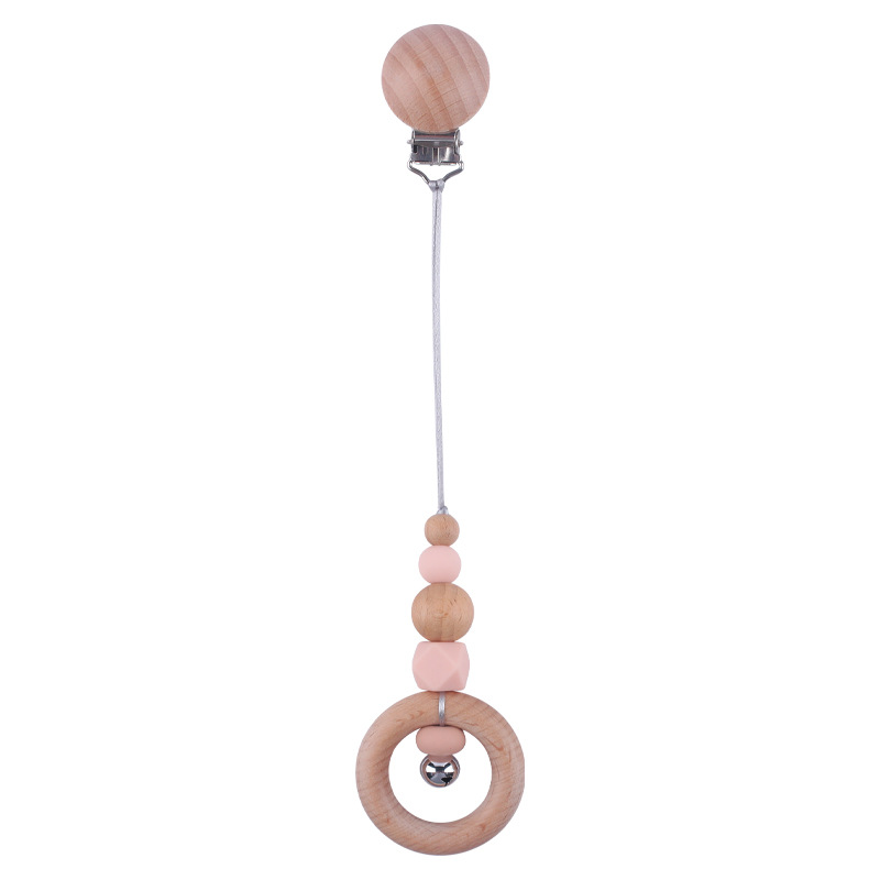 Bebé suministros bebé DIY creativo haya chupete clip nuevo haya madera anillo campana chupete cadena coche colgando joyería