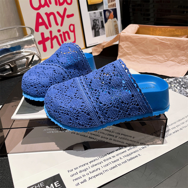 Boken zapatos verano nuevo estilo encaje crochet estilo literario plataforma plataforma sandalias Baotou ropa exterior zapatillas retro mujeres