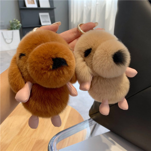 [Cute Puppy] Real Rex Rabbit Hair Car Keychain Pendant Ins Plush Baby Bag Hanging Birthday Gift