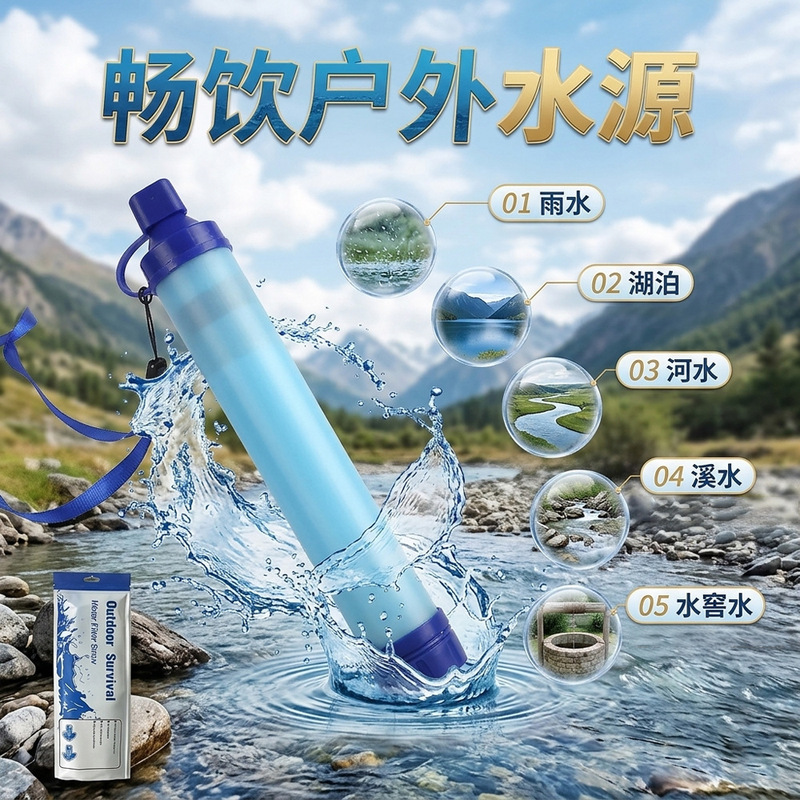 Outdoor Water Purifier Dual Filter Cartridge Camping Set Camping Adventure Self-Filtering Water Pen Source Factory Outdoor Water Purifier Dual Filter Cartridge Camping Set Camping Adventure Self-Filtering Water Pen Source Factory