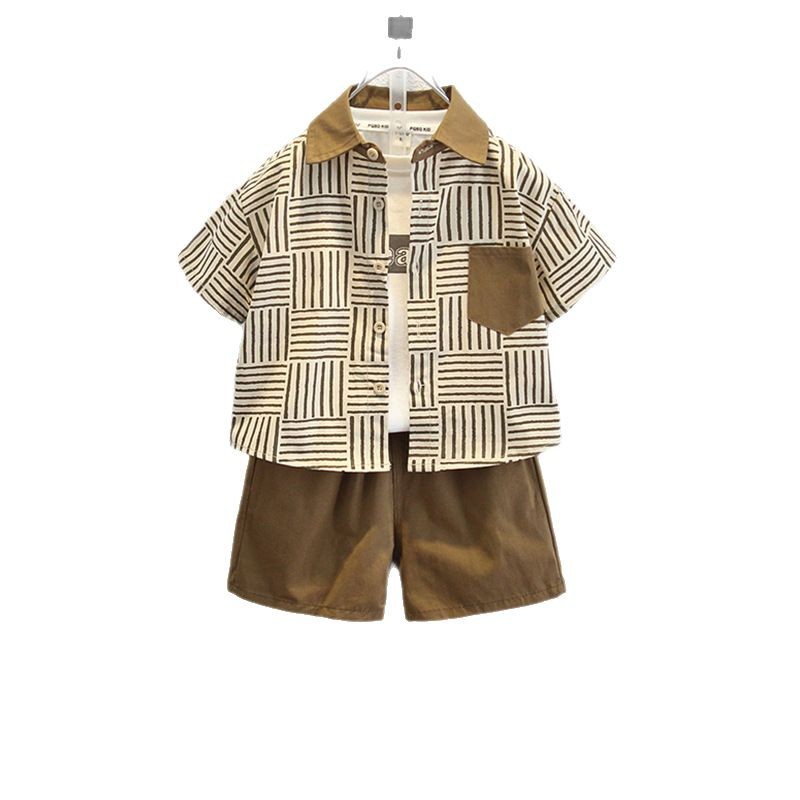 8109 Traje para niños Moda Fried Street Ropa para niños 2025 Nuevo estilo Estilo occidental Ropa de verano a rayas coreanas Ropa para bebés