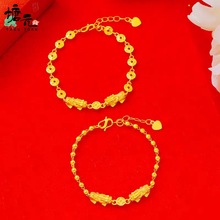 小红书款沙金新中式仿真金双貔貅铜钱手链时尚高级感手串手饰批发
