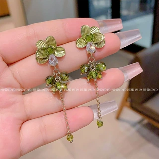 独特设计感花瓣水晶流苏耳钉夸张独特漂亮耳环复古时尚气质耳饰女