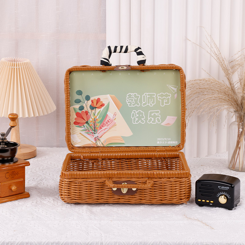防藤编手提盒 香薰毛巾香水包装 教师节送礼复古藤编伴手礼盒批发