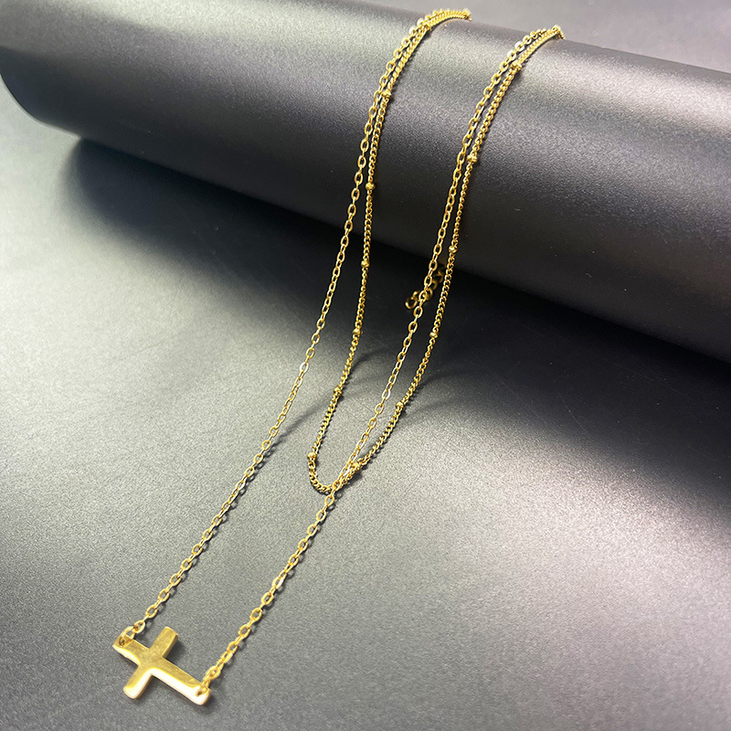 16g Weight 304 Stainless Steel Pendant Material Double Layer Necklaces, Pendant Necklace Classification 304 Stainless Steel Chain Material cable chain Chain Type 1 Piece Quantity Holiday, Daily Occasion 304 Stainless Steel Material Cross Pattern Women's Gender Casual, Simple Style Style 304 Stainless Steel Casual Simple Style Cross Double Layer Necklaces Pendant Necklace 5
