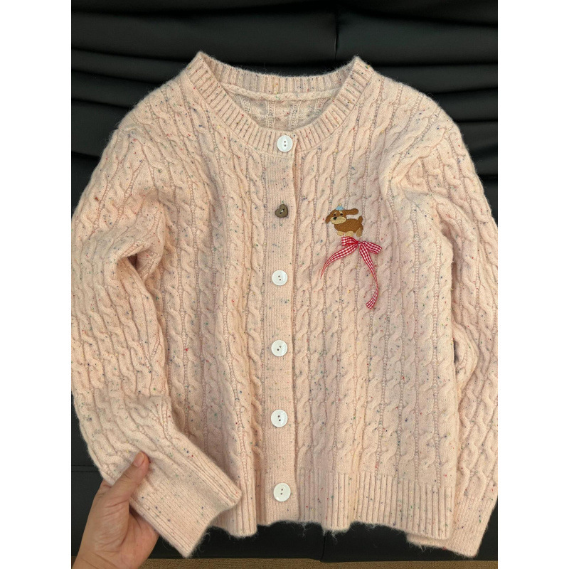 2026 New Colorful Embroidered Soft Twist-Knit Early Autumn Korean-Style Knitted Sweater Cardigan for Women, Sweet College Style