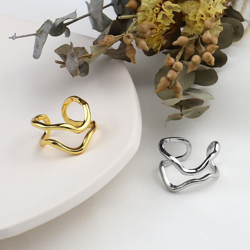 New simple geometric open doublelayer irregular index finger ringpicture14