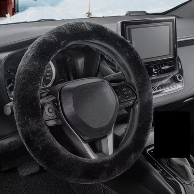 2025 New Imitation Rabbit Fur Short Velvet Steering Wheel Cover Without Inner Ring Car Interior Accessories Warm and Anti-Freeze Handle Cover Multi-Color (Steering wheel cover) - high-density-imitation-rabbit-fur-black-38cm